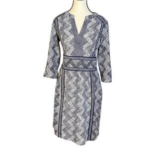 J McLaughlin Lola Dress Catalina Cloth Size M Navy Blue White Herringbone Stripe